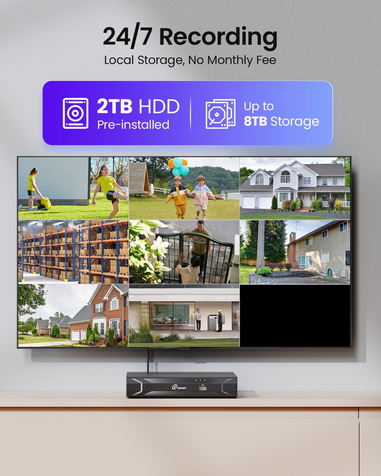 Loocam Dual Lens(4MP+4MP) 4K 8 Channel PoE NVR Security Camera System 2TB HDD