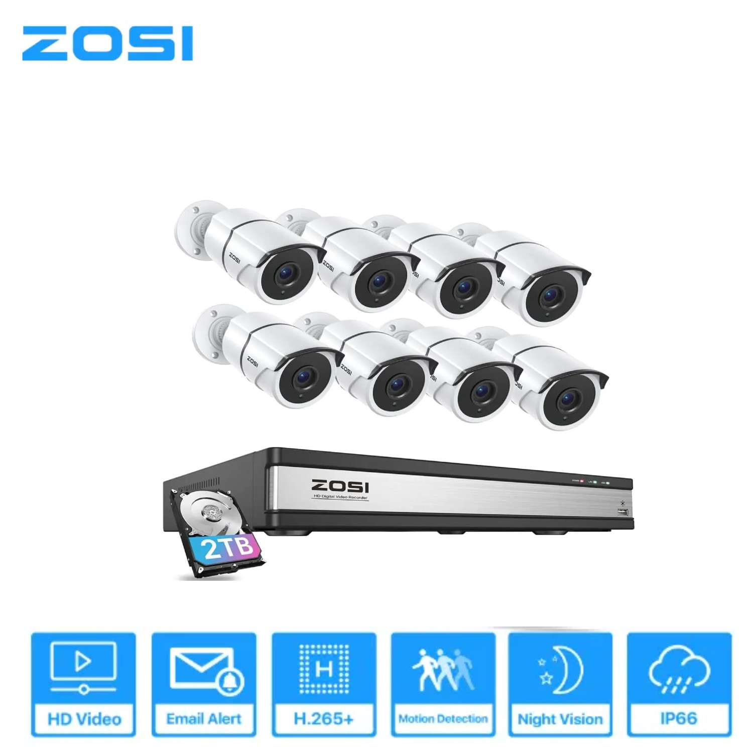 ZOSI 5MP 16CH Security CCTV 2MP Camera System Night Vision 24/7 Record 2TB HDD