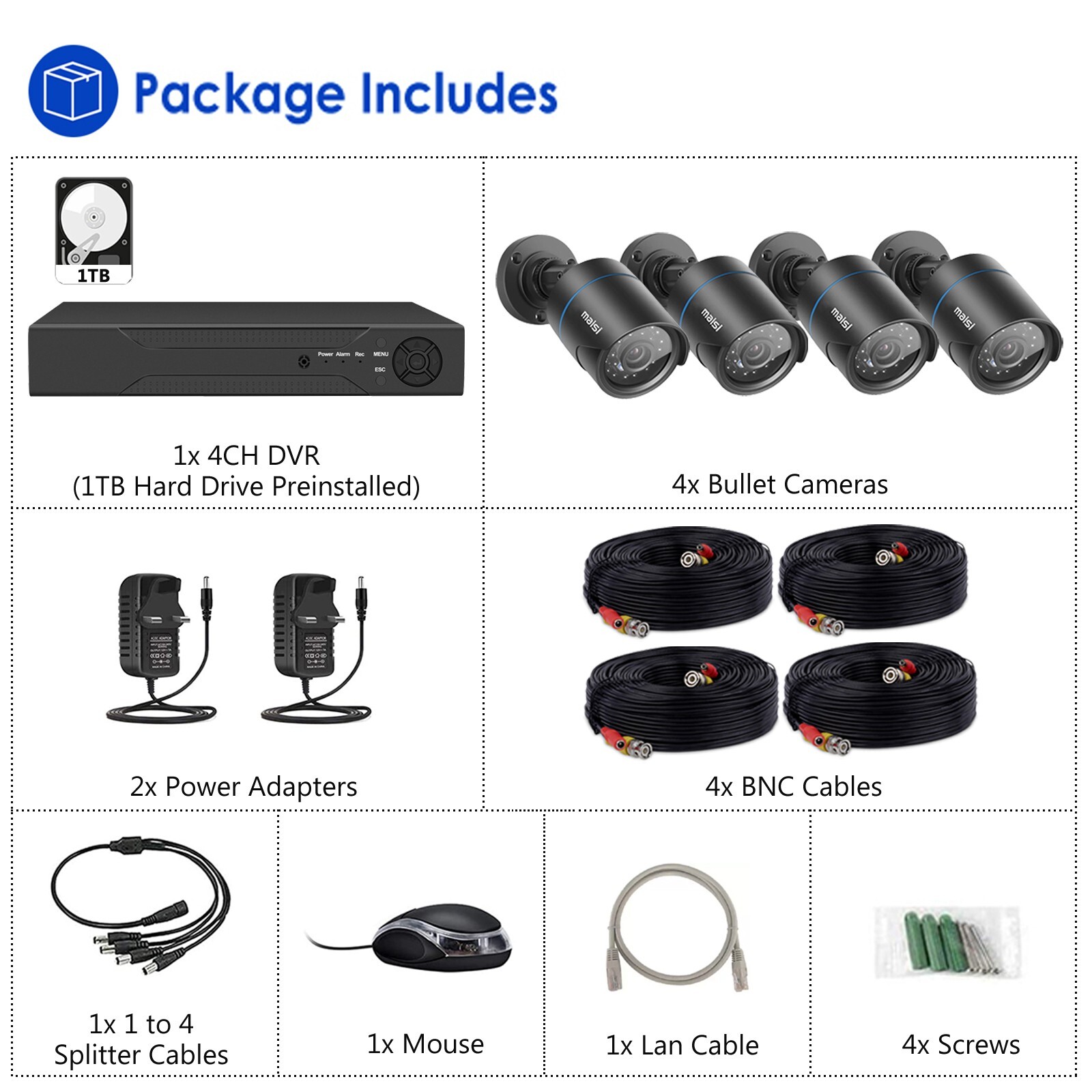 5MP HD CCTV System 4CH DVR Outdoor Home Surveillance Security Camera with 1TB