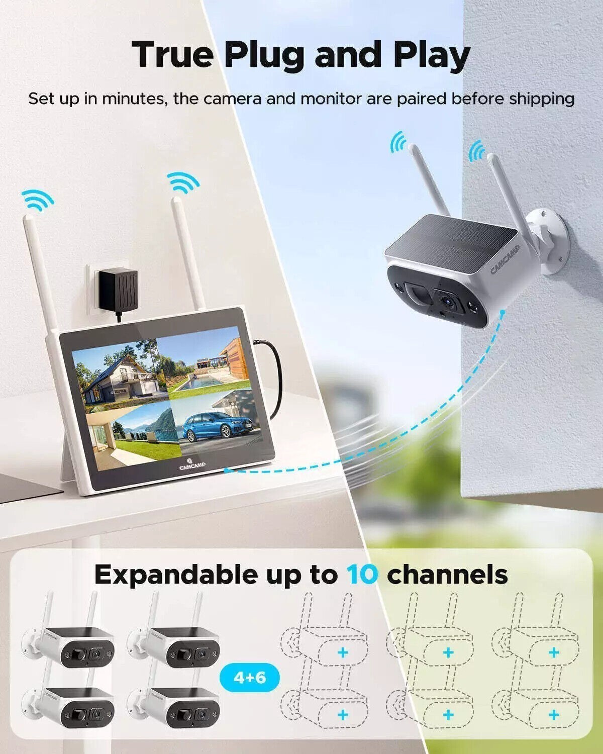 4MP Solar Battery Wireless Security Cameras System 10″ Monitor NVR Outdoor PIR