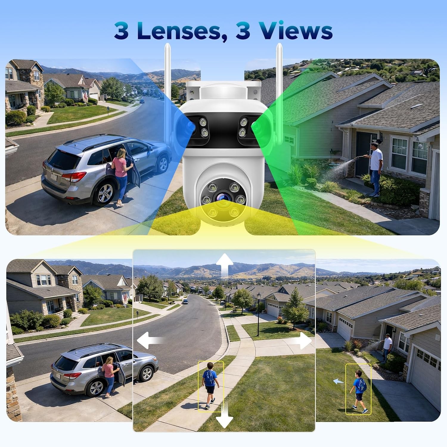 10CH NVR 3K Wireless Security Camera System WiFi Outdoor IP Two Way Audio 3-Lens