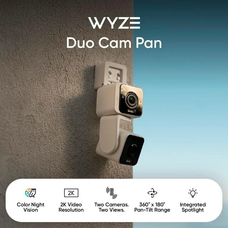 Wyze Duo Cam Pan Indoor/Outdoor IP65 2K 360° Pan/Tilt Smart Home Security Camera