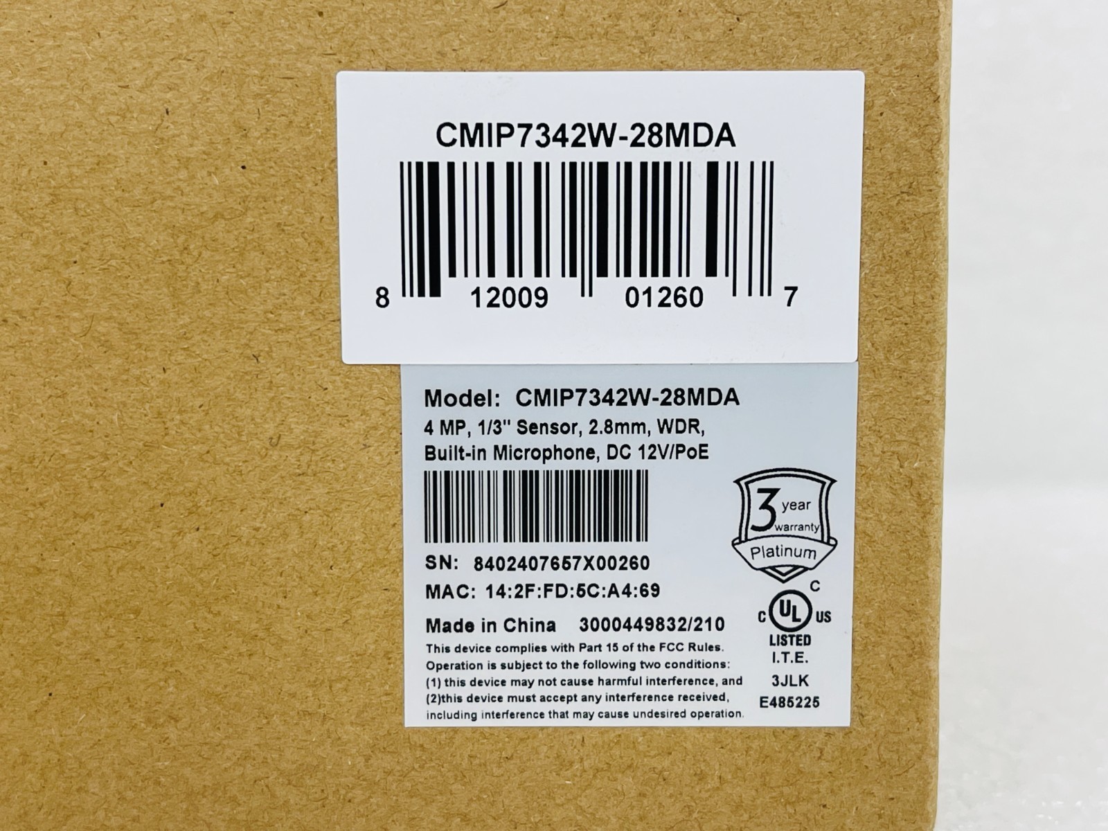 CMIP7342W-28MDA HD IP 4MP 2.8 mm WDR Bolt In Mic Deep Learn Vandal Dome Camera
