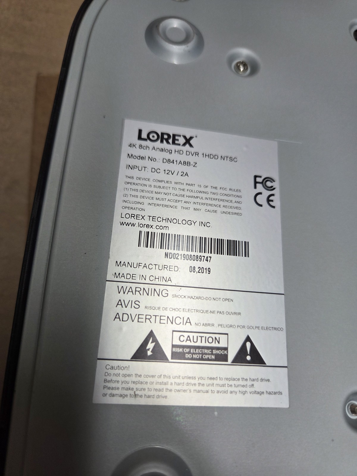 Lorex D841A8B-Z 4K 8Ch Analog Ultra HD DVR 1 HDD 2TB / DVR ONLY