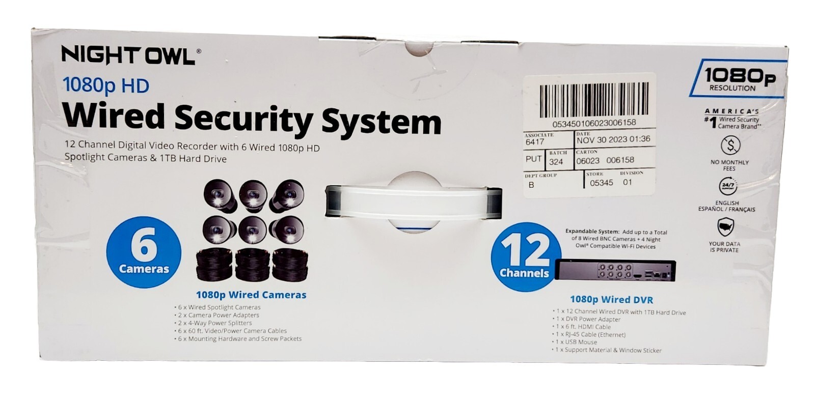 Night Owl 12 Channel DVR Security System with 6 Wired 1080p HD Spotlight Cameras