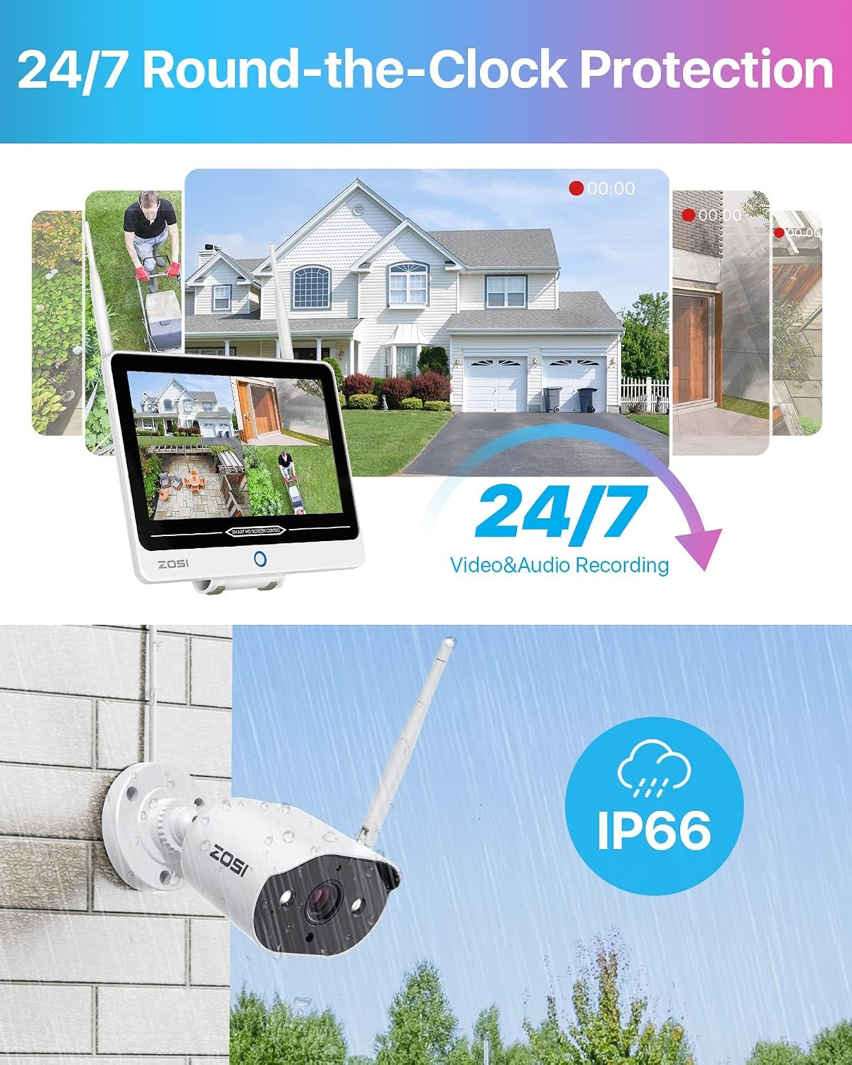 ZOSI 2K 8CH WiFi Security 3MP Camera Home System 12.5″ LCD Monitor Outdoor HDD