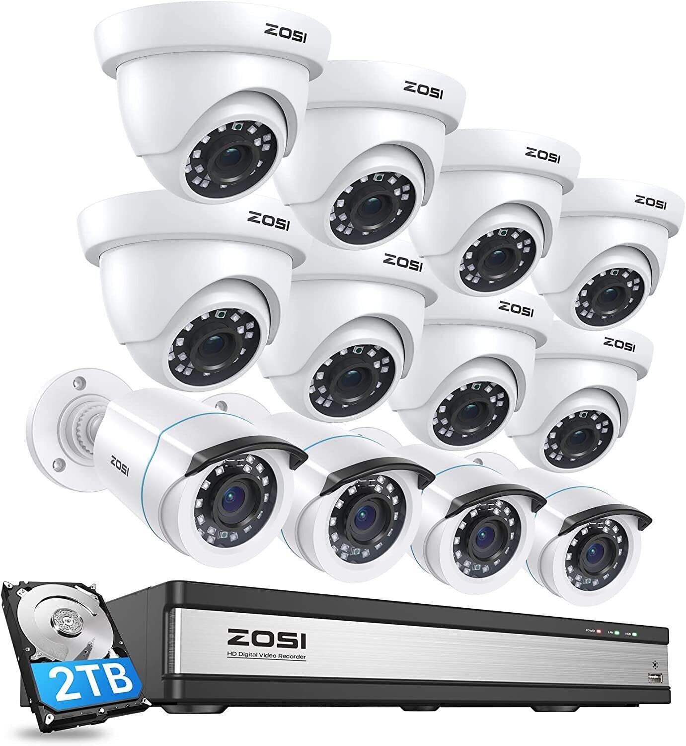 ZOSI 16 Channel Lite DVR 1080P Security Home Camera System CCTV Outdoor 90° View