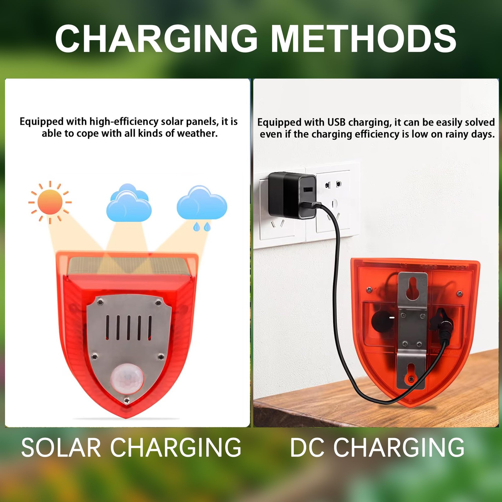 Solar Outdoor Motion Sensor Alarm 129db Dog Barking & Gunshot Sound,Loud Moti…