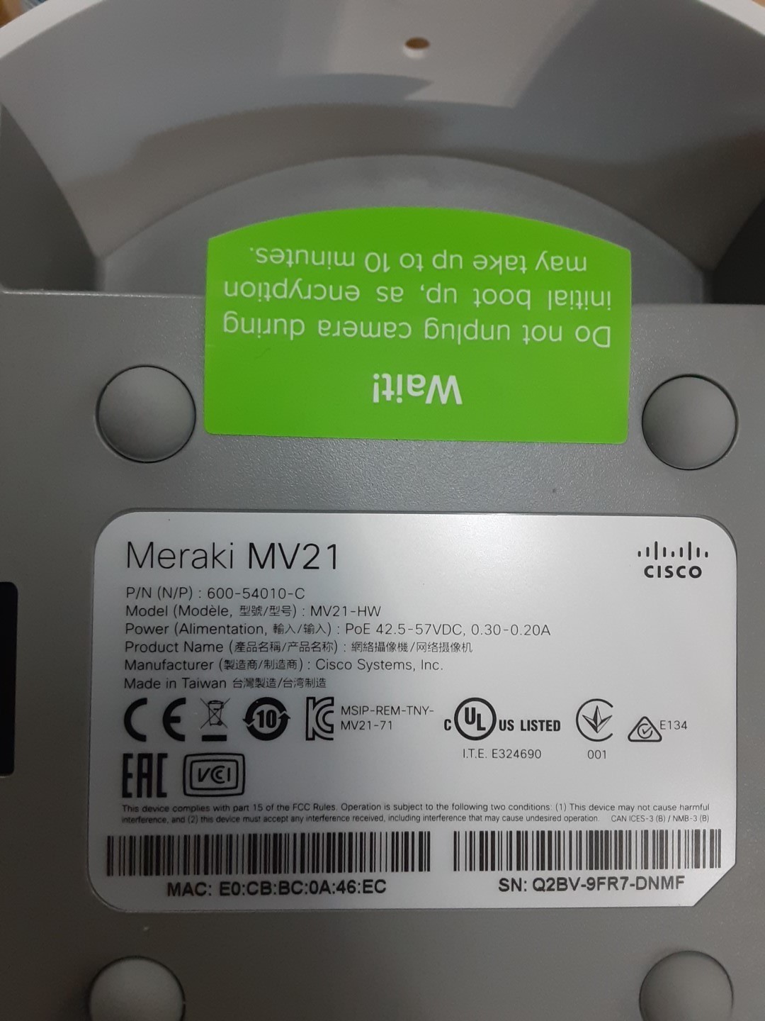 New Cisco Meraki MV21 Indoor Dome Camera
