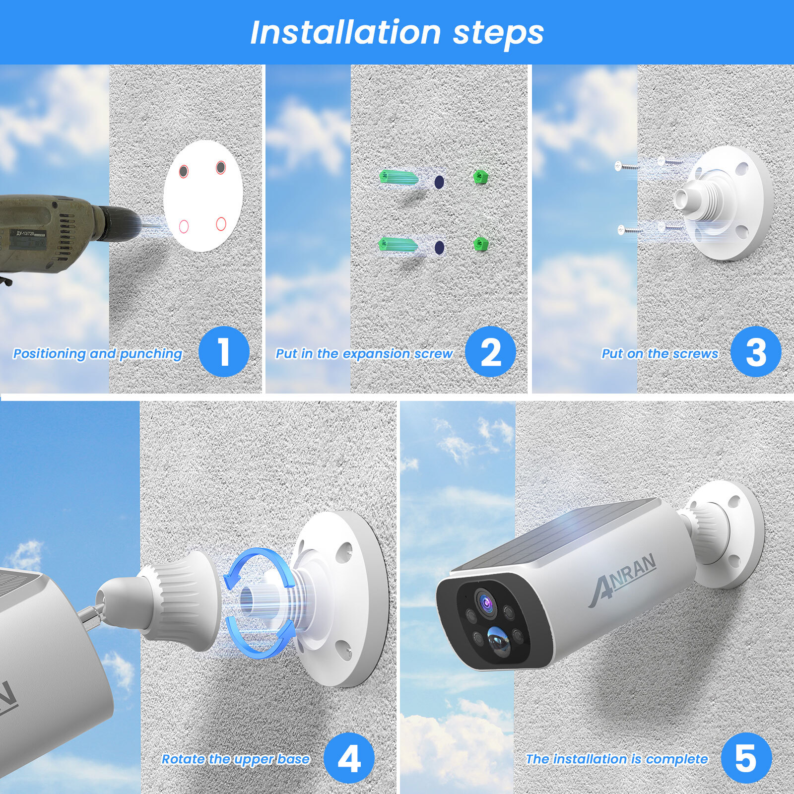ANRAN Solar Battery Wireless Security Camera System WiFi IP Outdoor Home Audio
