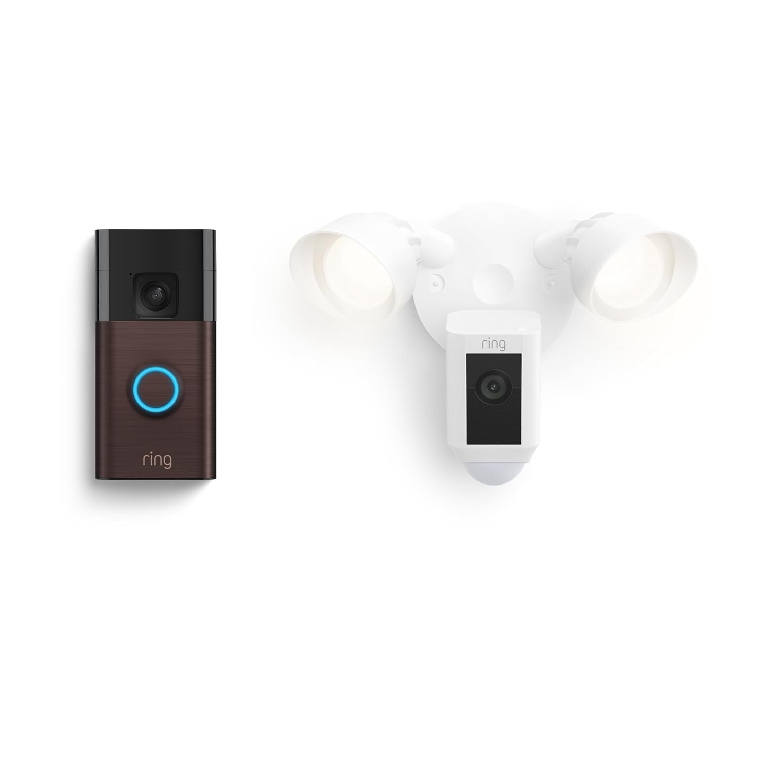 Ring Battery Doorbell Venetian Bronze with Floodlight Cam Wired Plus White