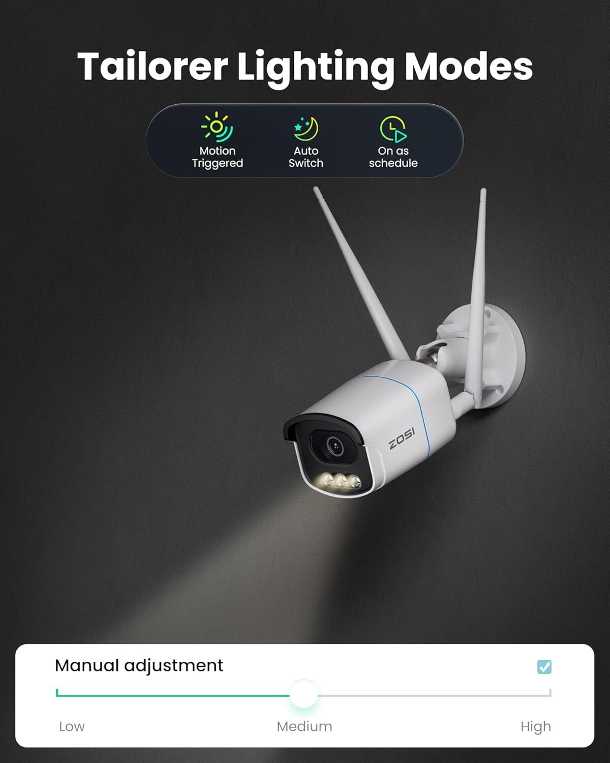ZOSI 3MP Wireless PT Outdoor WiFi Security IP Camera Audio Smart Detect Add-on