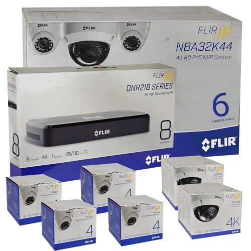 Flir 8CH 4K UHD 3TB PoE NVR DVR Outdoor Vandal Proof Security Camera System Kit