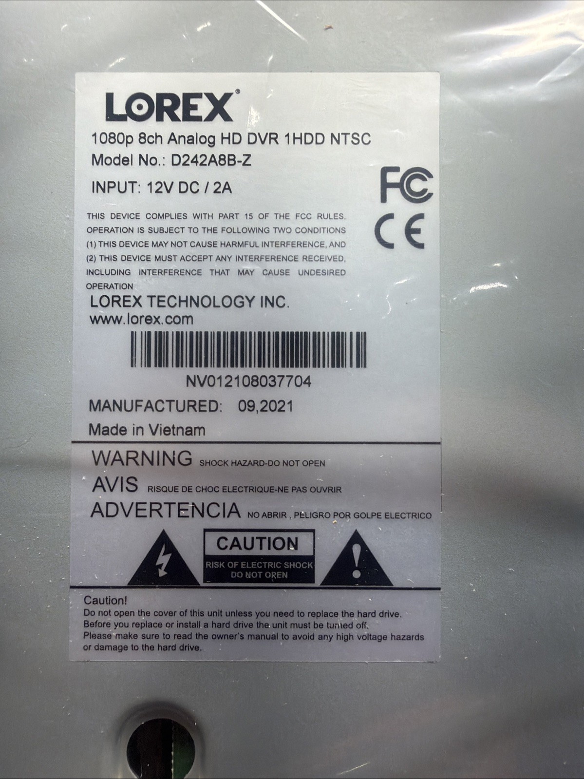 Lorex D242A8B-Z 1080p 8 Channel 4 Cameras included 1TB Wired DVR System Open Box