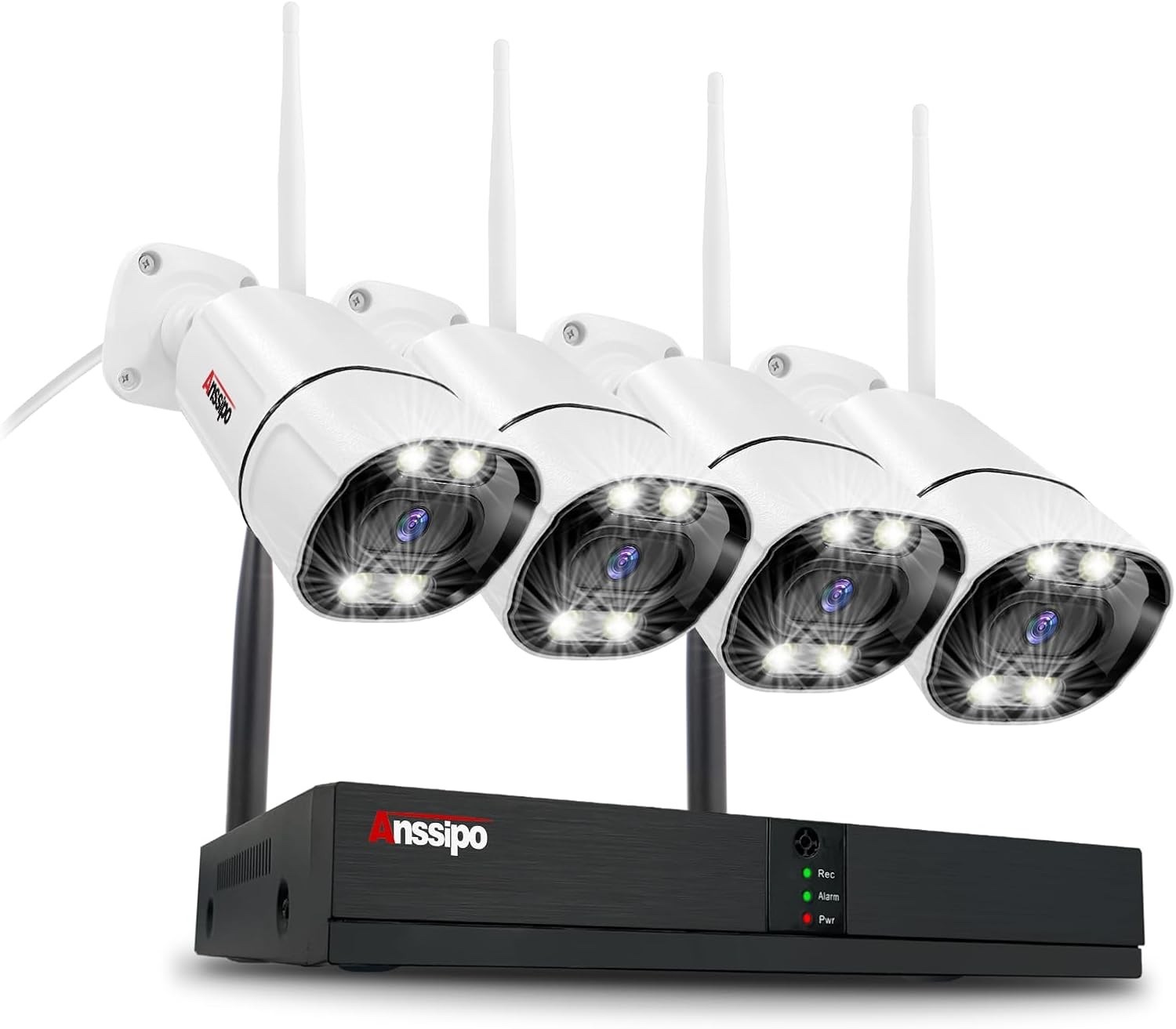4K WiFi Security Camera System, 4X 3MP Plug-in Home Security Cameras 24/7 Record