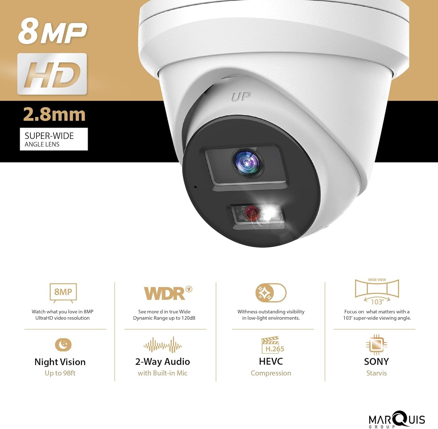 H Series 8MP 4K Audio PoE Security IP Camera Outdoor Color Night Metal Body