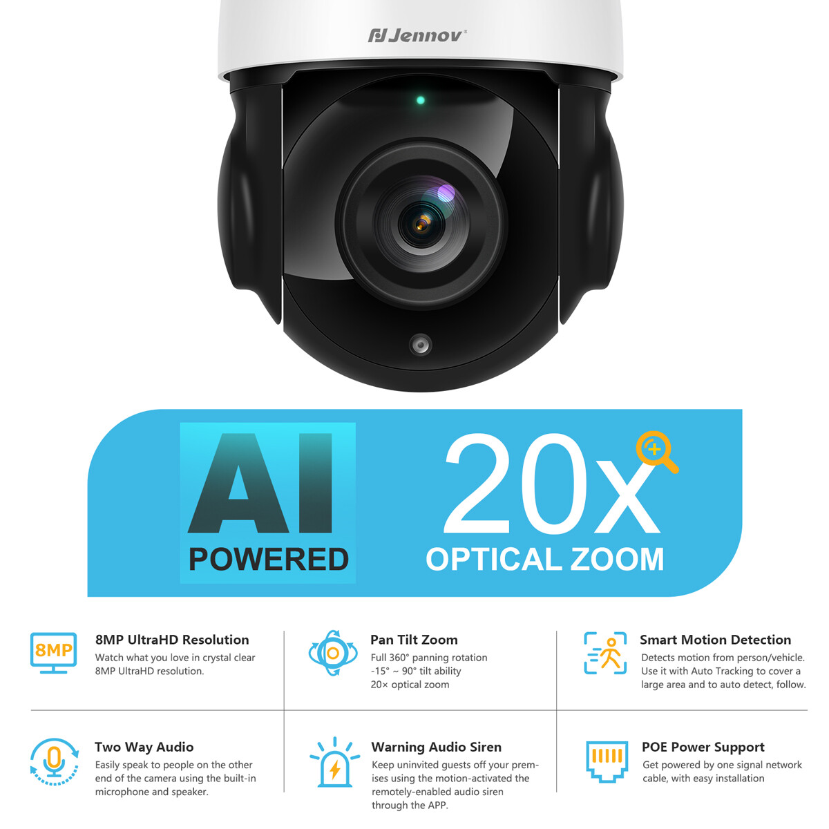 JENNOV 4Pack 4K 8MP PoE IP Pan/Tilt Add-on Security Camera Outdoor With Cable