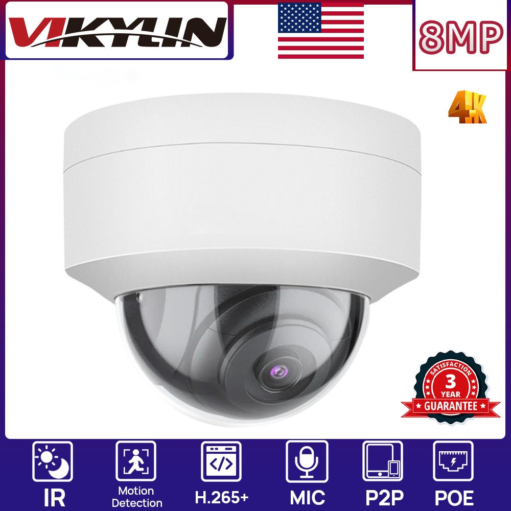 VIKYLIN 8CH 8POE NVR 5×Zoom Dome IR30M 8MP 4K PTZ/IP CAMERA MIC CCTV System Lot