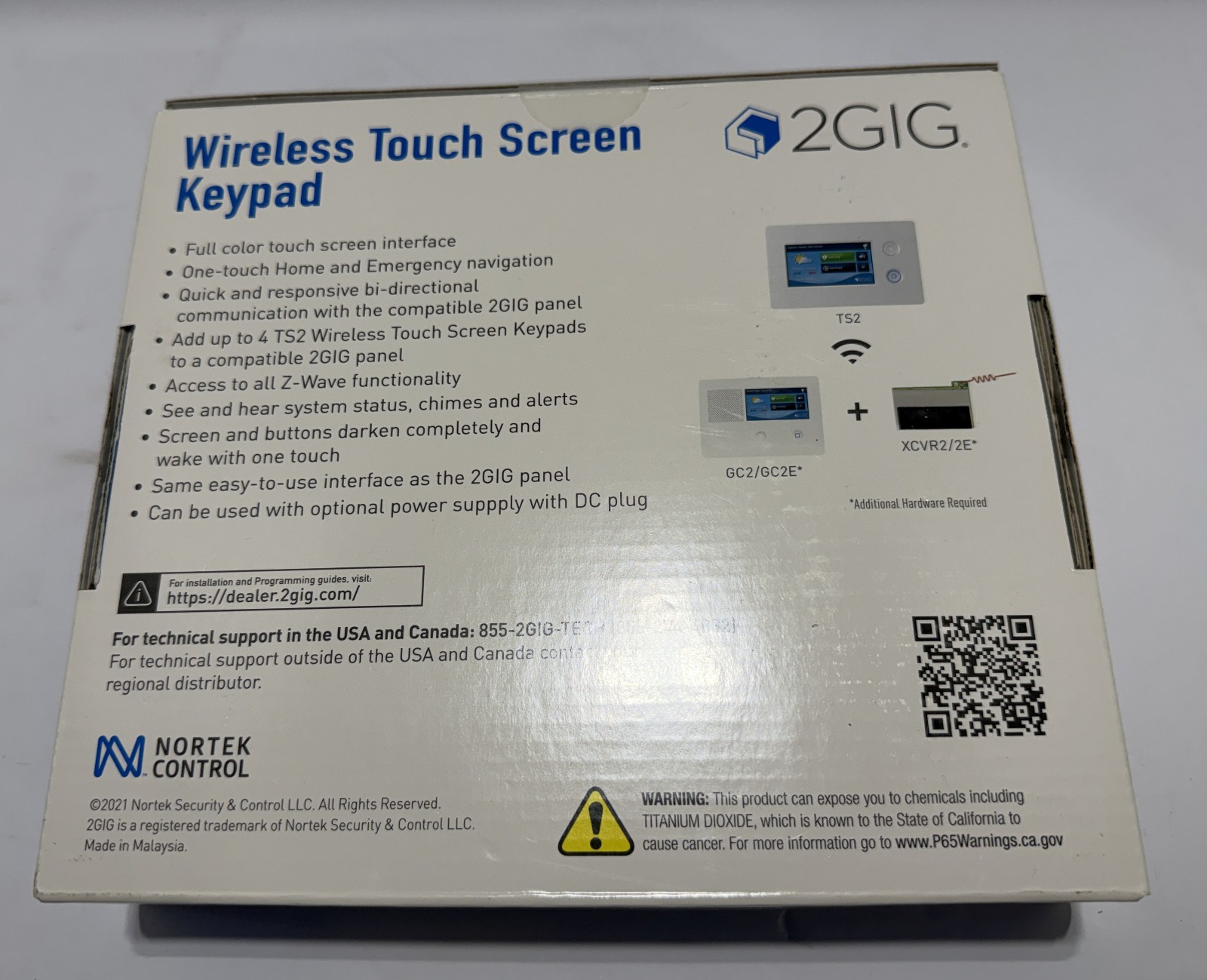 2GIG 2GIG-TS2 WIRELESS TOUCHSCREEN KEYPAD FOR GC2 – White, New