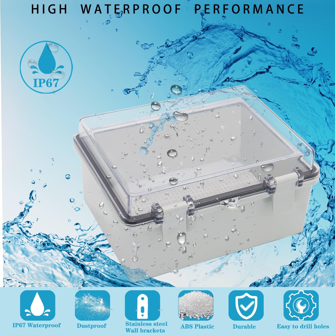 YETLEBOX Waterproof Outdoor Electrical Box 8.7″ x 6.7″ x 4.3″ 1pc, Clear