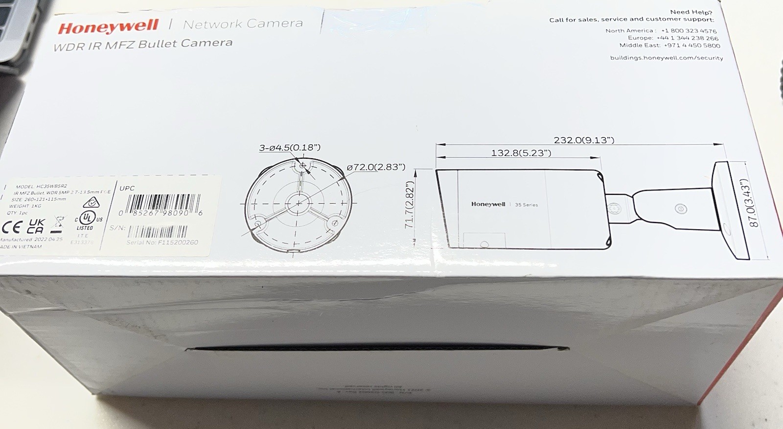 Honeywell HC35WB5R2 WDR IR IP Bullet Camera PoE Outdoor/Indoor White