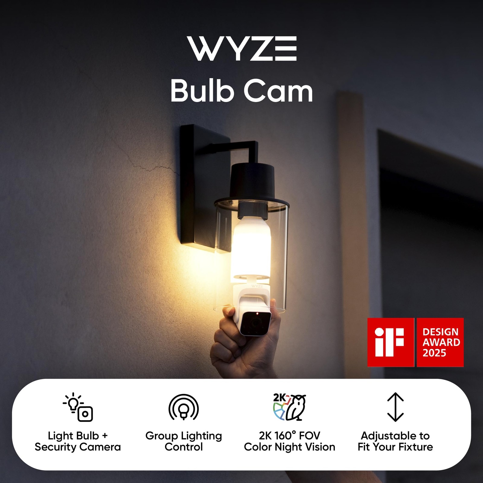 WYZE Bulb Cam Security Camera, 2K HD Outdoor 2.36*2.36*8.27 inches, White
