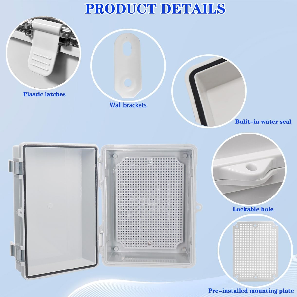 YETLEBOX Waterproof Outdoor Electrical Box 8.7″ x 6.7″ x 4.3″ 1pc, Grey