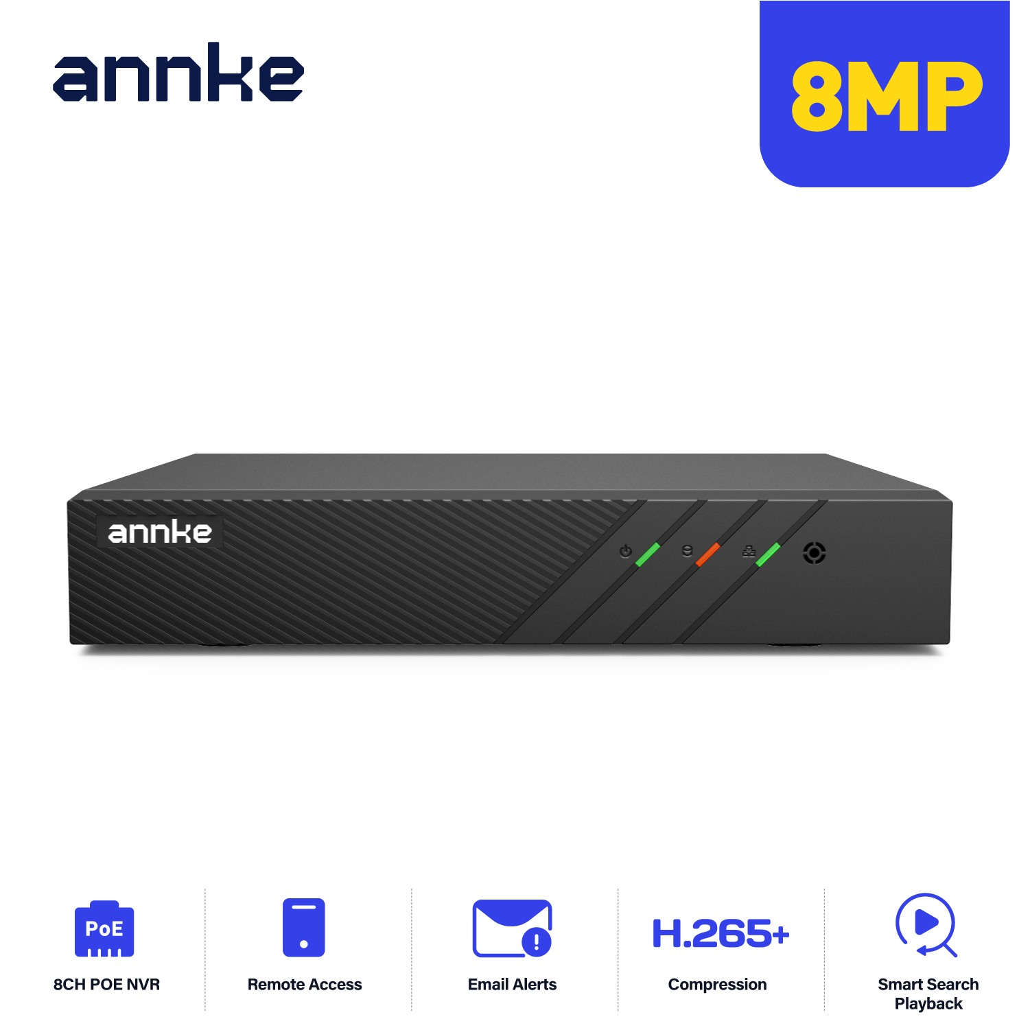 ANNKE HD 8CH 4K NVR POE IP Network 8MP Video Recorder for Security Camera System