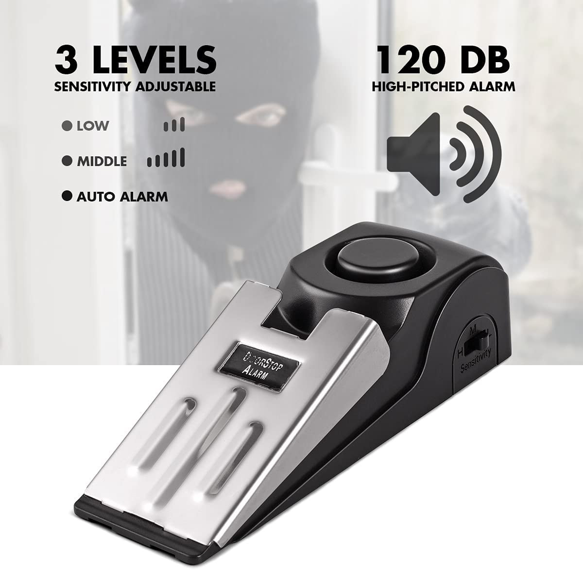 Door Stop Alarm, Door Stopper Security for Home Travel Apartment with 120DB Sire