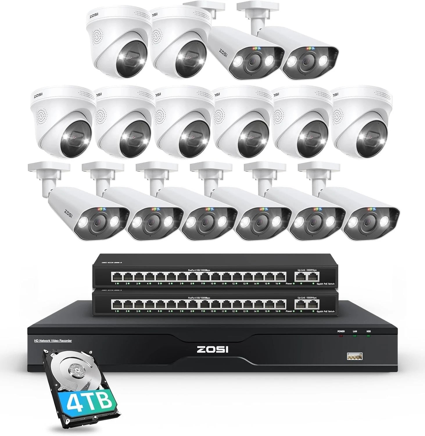 ZOSI 32CH 4K 8MP PoE Security Camera System Person Vehicle Detection Night Vison