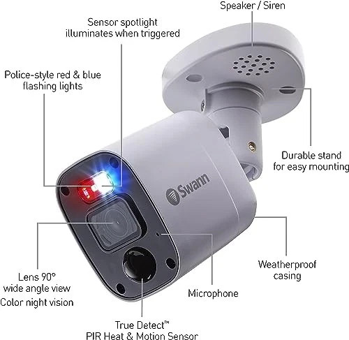 Add-On DVR Flashing Light Bullet Camera with Sensor Spotlight, 4K UHD Video,