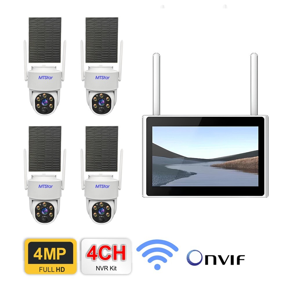 Solar Panel Wireless HD 4MP IP PRO Smart WiFi Camera Kit With 10-inch Monitor