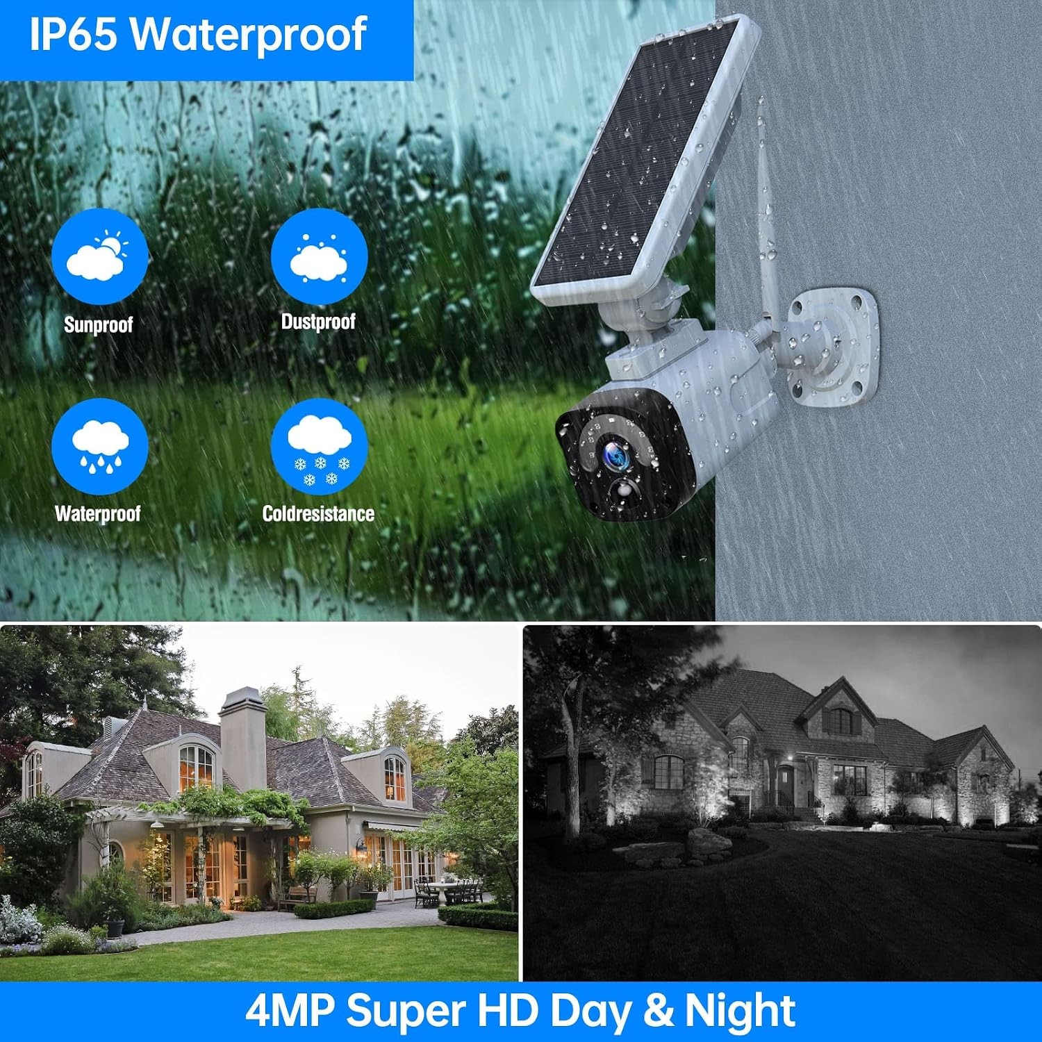 4PCS Solar Battery Camera 4MP 2K Outdoor WiFi Security Camera System Smart Home