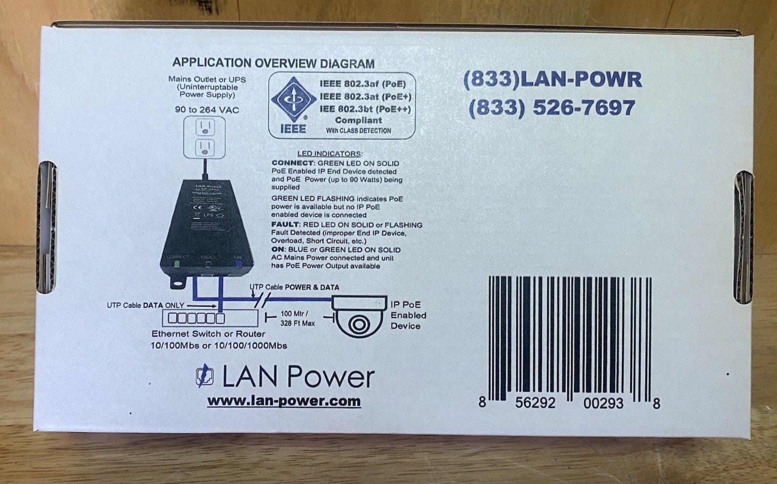 LAN-Power LP-2590 Single Port Ultra High Power 120 / 240 VAC 90 Watts Continuous