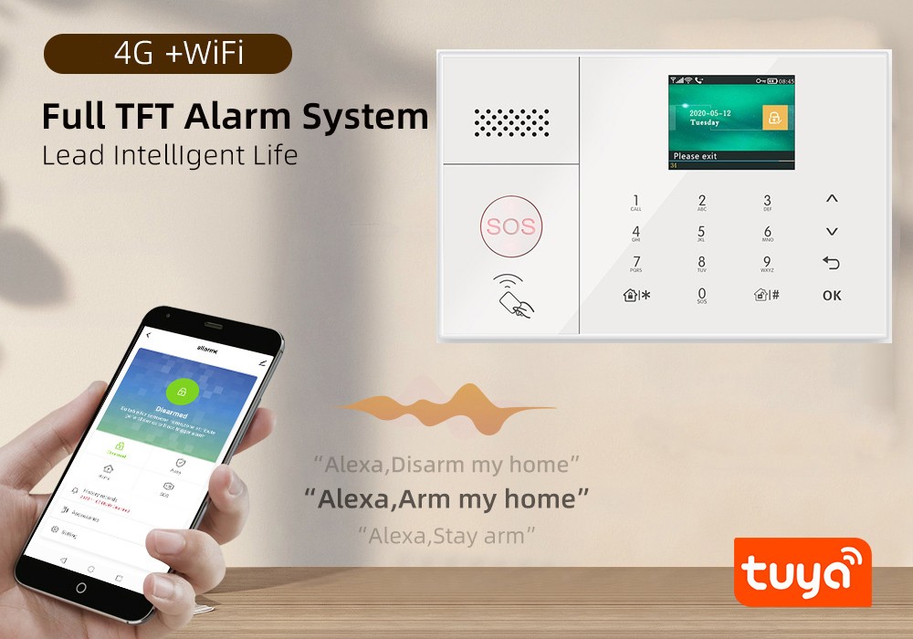 Smart Tuya APP WiFi+US 4G Wireless DIY Home Security Alarm System+Alexa+Google