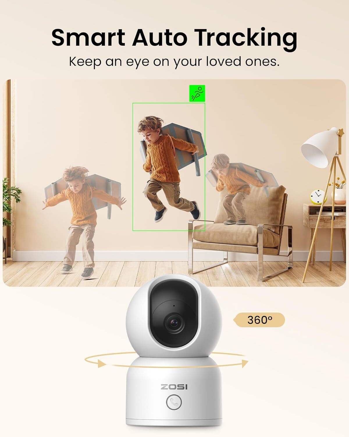 ZOSI 2K 3MP 360° Pan/Tilt Indoor WiFi Security Surveillance IP Camera 2.4/5GHz