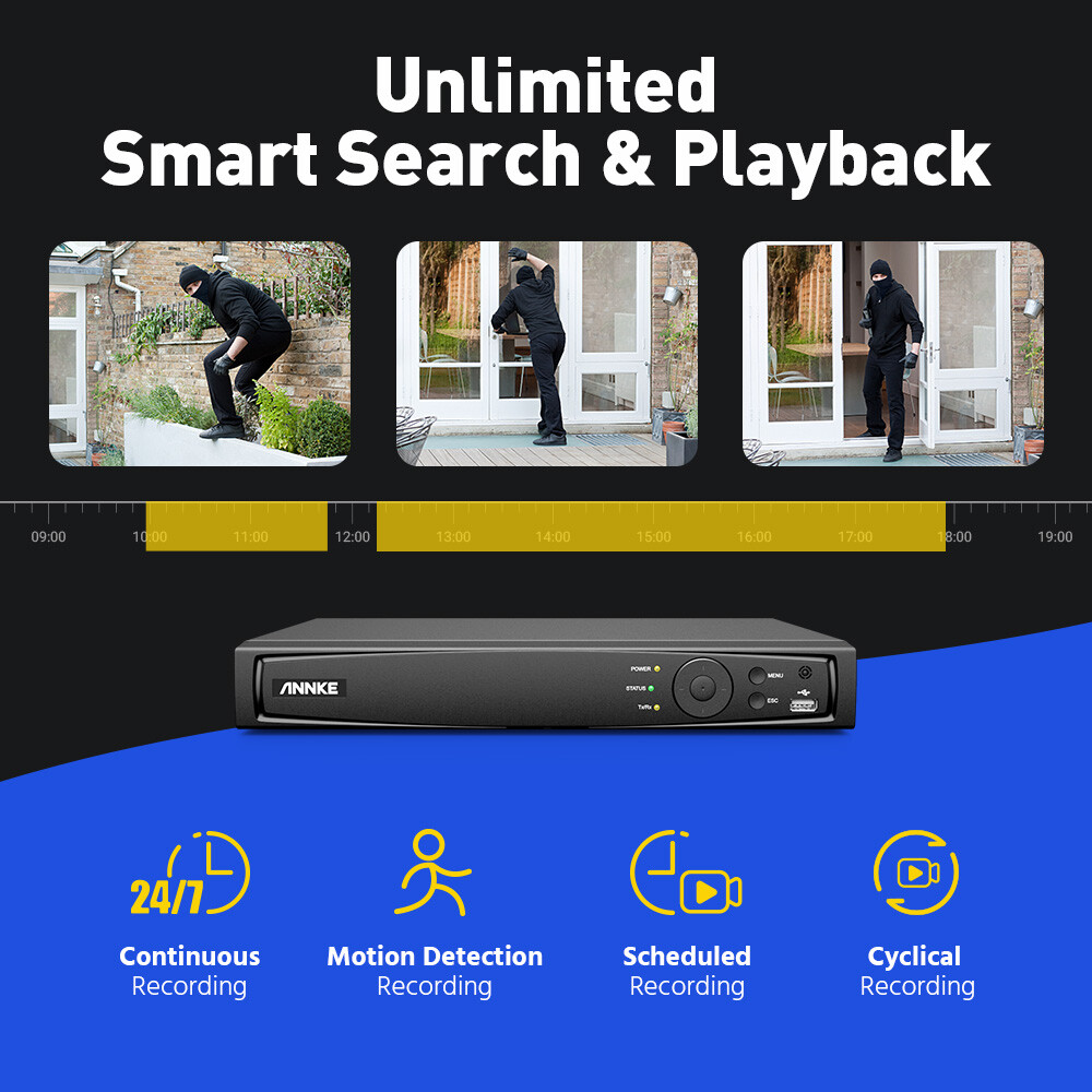 ANNKE 16CH 12MP NVR PoE 4K AI Color Night Security Camera System Two Way Audio