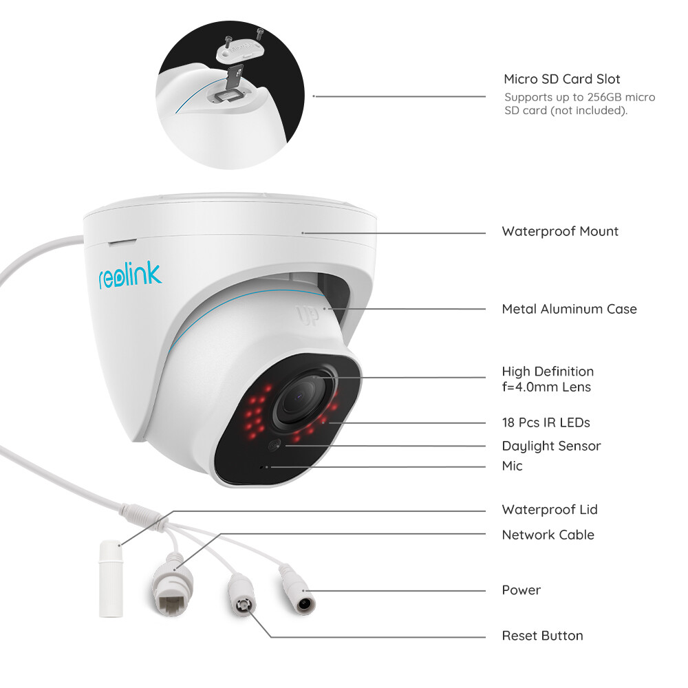 Reolink 5MP 16 Channel 4TB HDD NVR Outdoor PoE CCTV Security Camera Kit RLC-520A