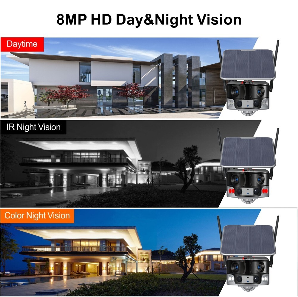 4K 8MP 180° Ultra Wide View Angle 4G Solar Security Camera Outdoor WIFI