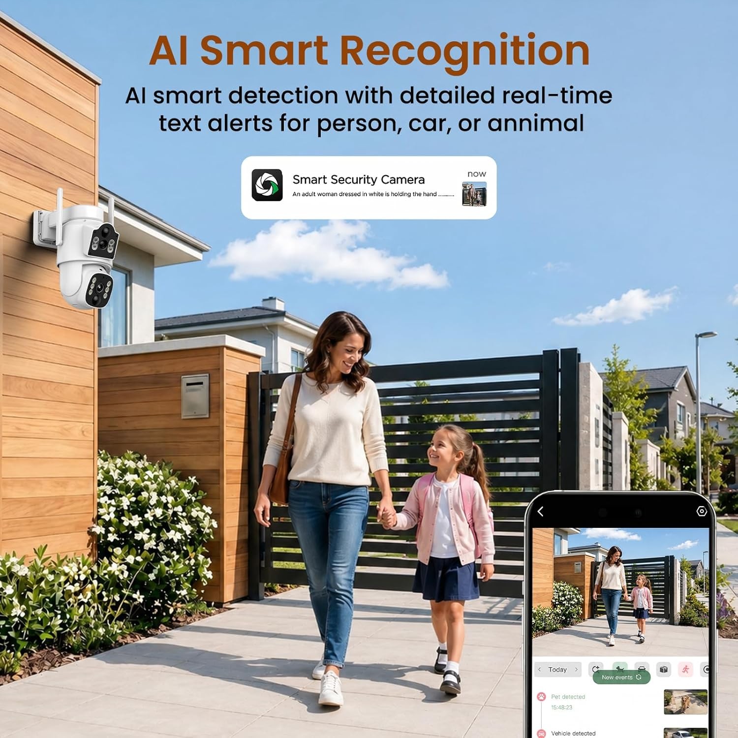 Cellular 4G Security Camera Dual Lens No WiFi Outdoor 2-Way Audio Two PIR Motion