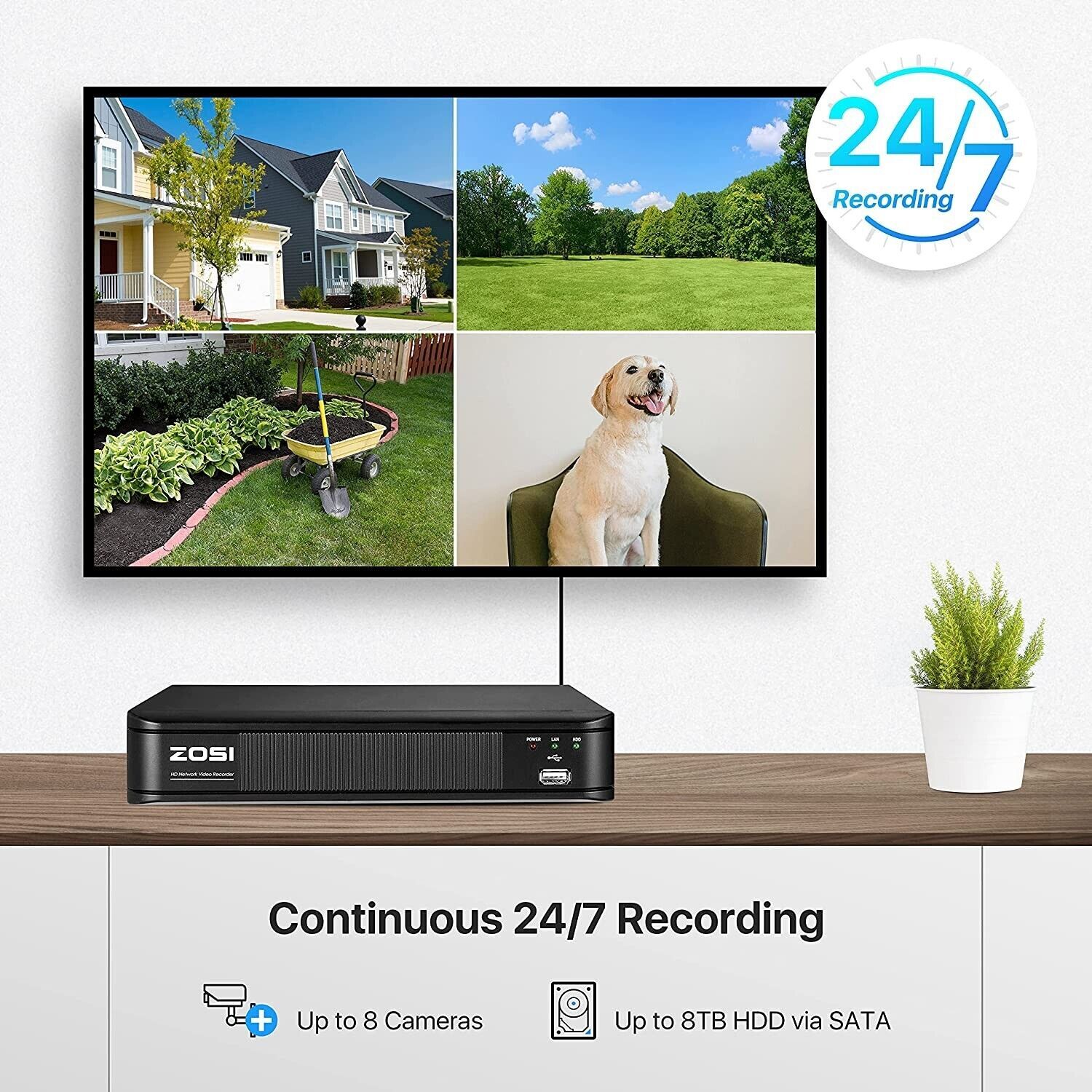 ZOSI 8MP H.265+ PoE Home Security Camera System Outdoor 160ft Night Vision 2TB