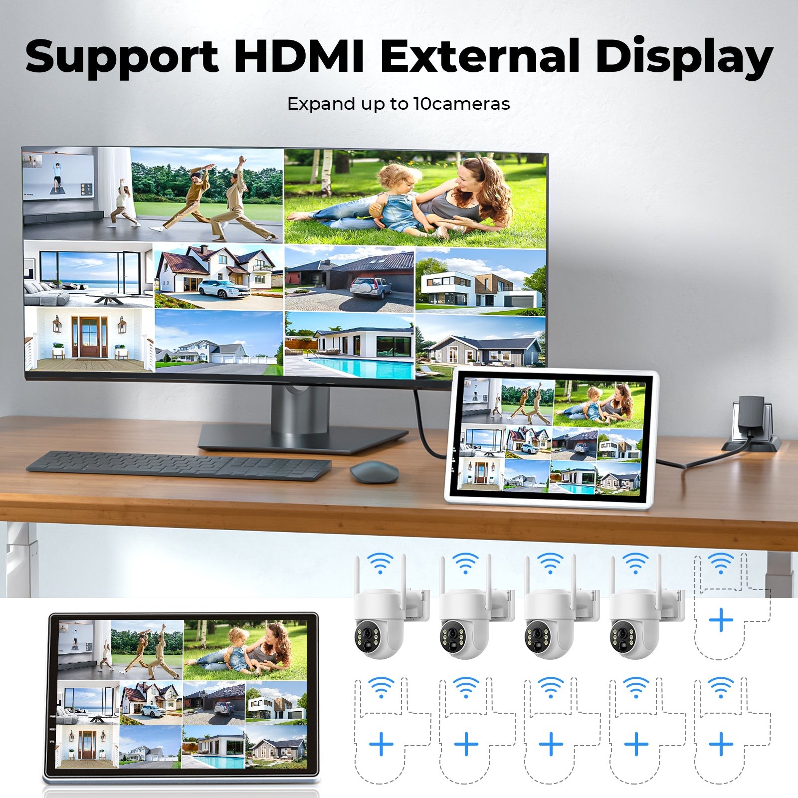 4MP 10CH Solar Powered Battery Wireless Security Camera System HDD Monitor Audio