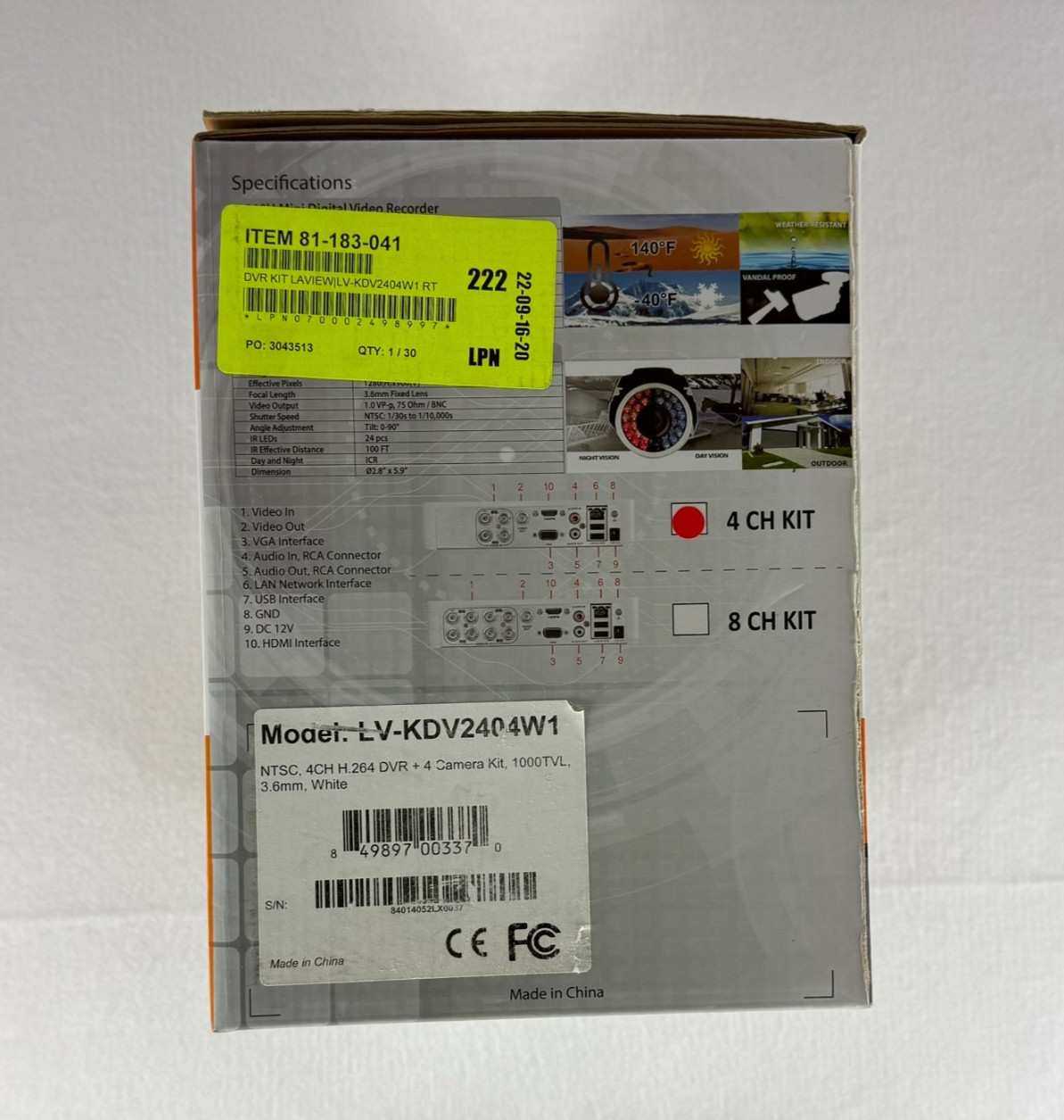 LaView 960H DVR Security System 4 Camera Kit 4/8 Channel New Open Box