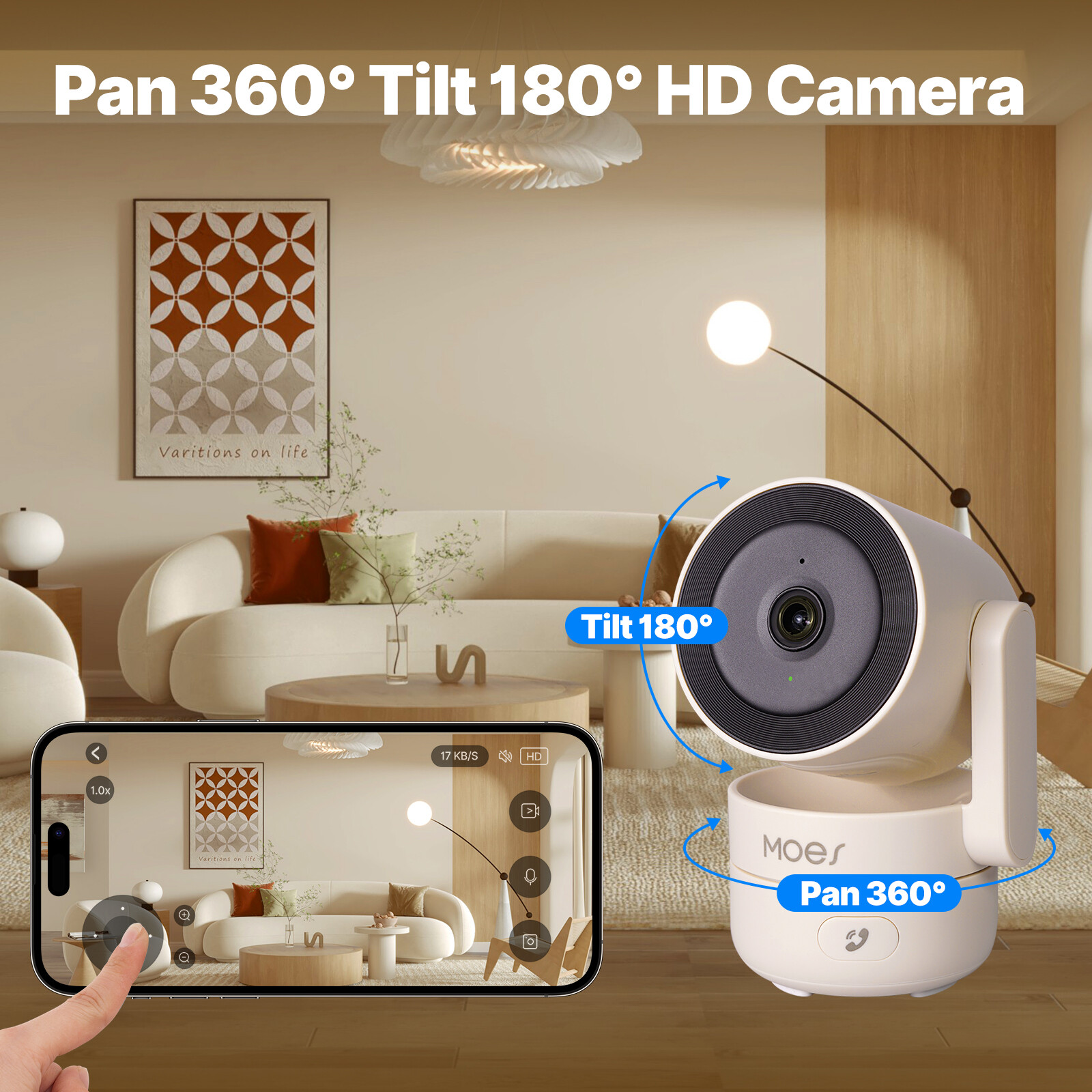 MOES WiFi 360° Smart Security Camera 4MP HD Night Vision Motion Sound Detection