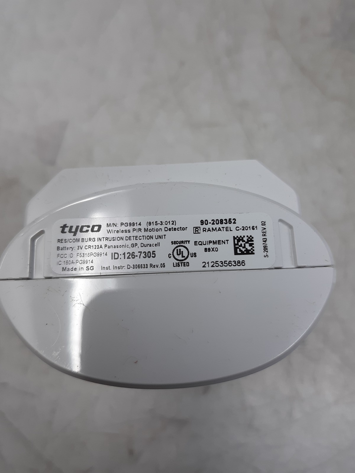 Tyco PQ9914 Wireless PIR Motion Detector Burglar Intrusion Unit w/ Battery