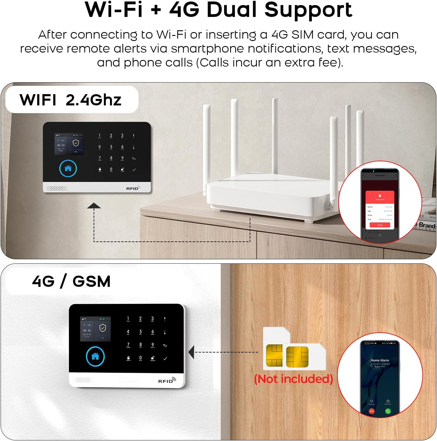 Wireless Home Security System with App Alerts, No Subscription, Camera Included