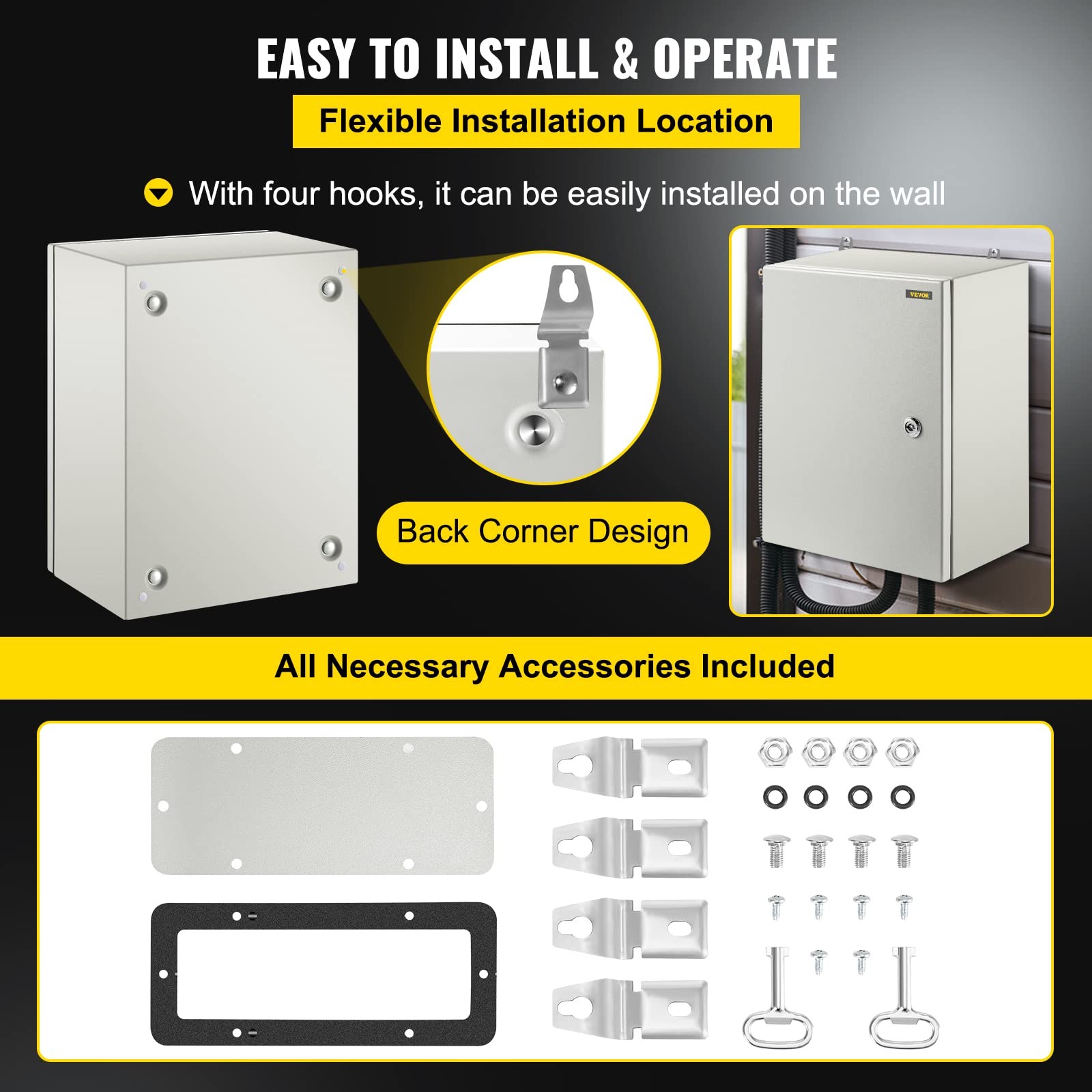 VEVOR NEMA Steel Enclosure, 16 x 12 x 8” 4X 16 X 12 X 8, grey