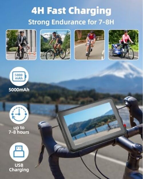 Bike Camera with 5000mAh Rechargeable Battery 360° Rotation 4.3” HD 1080P