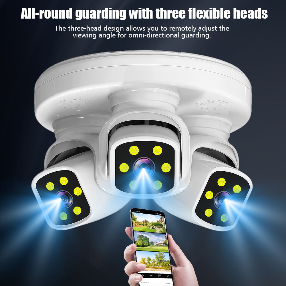 6MP WIFI Camera Three Lens Auto Tracking 360° PTZ Security Night Vision Camera