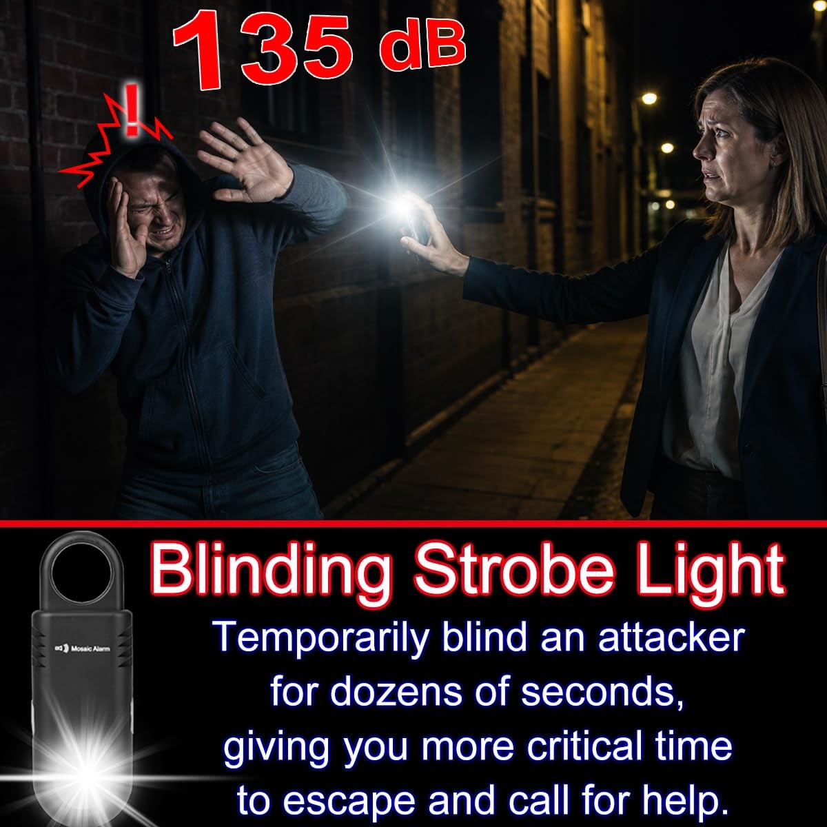 135dB Rechargeable Personal Safety Alarm Built-in Ultra-Bright Flashlight. No…